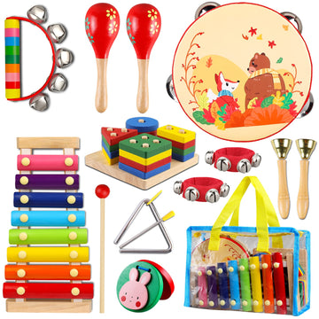Looikoos Baby Musical Instruments For Toddlers,Wooden Percussion Instruments Tambourine Xylophone Toys For Kids Preschool Education Early Learning Musical Toy For Boys And Girls