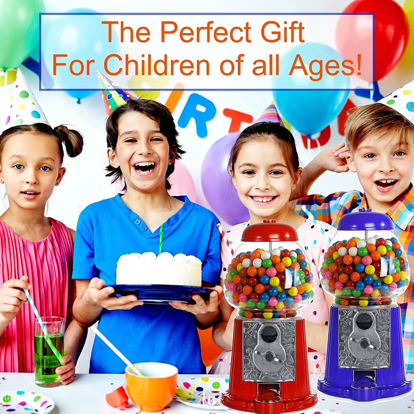 Gumball Machine For Kids 12'' - Heavy Duty Metal With Glass - Christmas Antique Style Bubble Gum Machine - Kids Coin Operated To