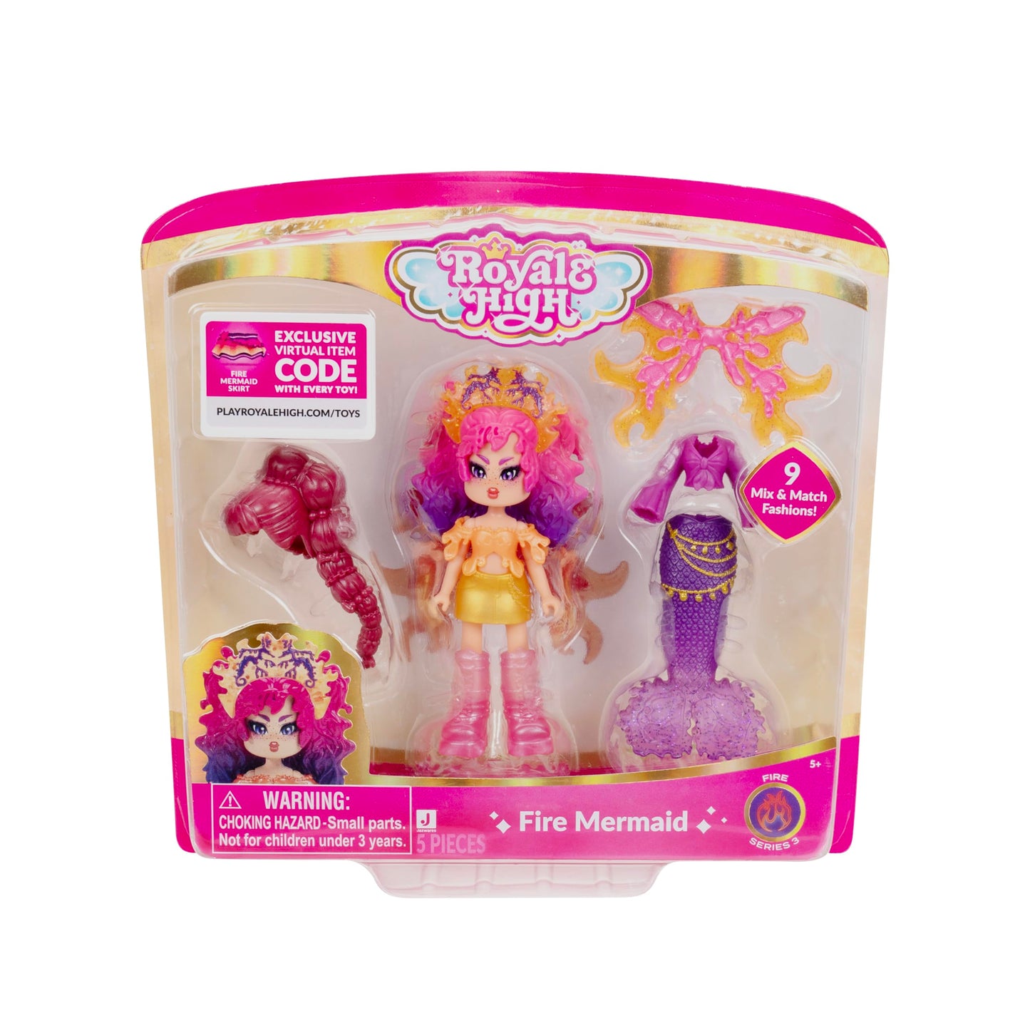Royale High 3    Fire Mermaid Fashion Doll - 1 Figure with 9 Fashion Accessories - Virtual Item Code Included - Series 3 - Ages 