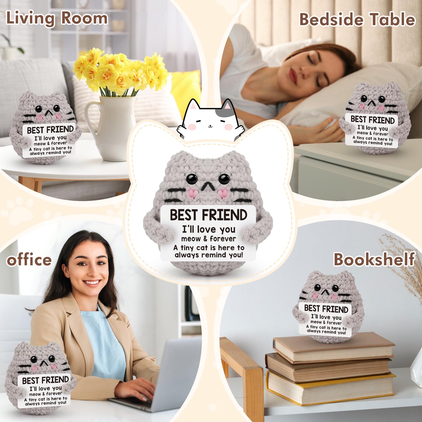 tGifGLonyi Friendship Gifts for Best Friends, Grey Spandex Decor, 2.8"x2.5"x2", Birthday & Christmas Stocking Stuffers, Model CAT003