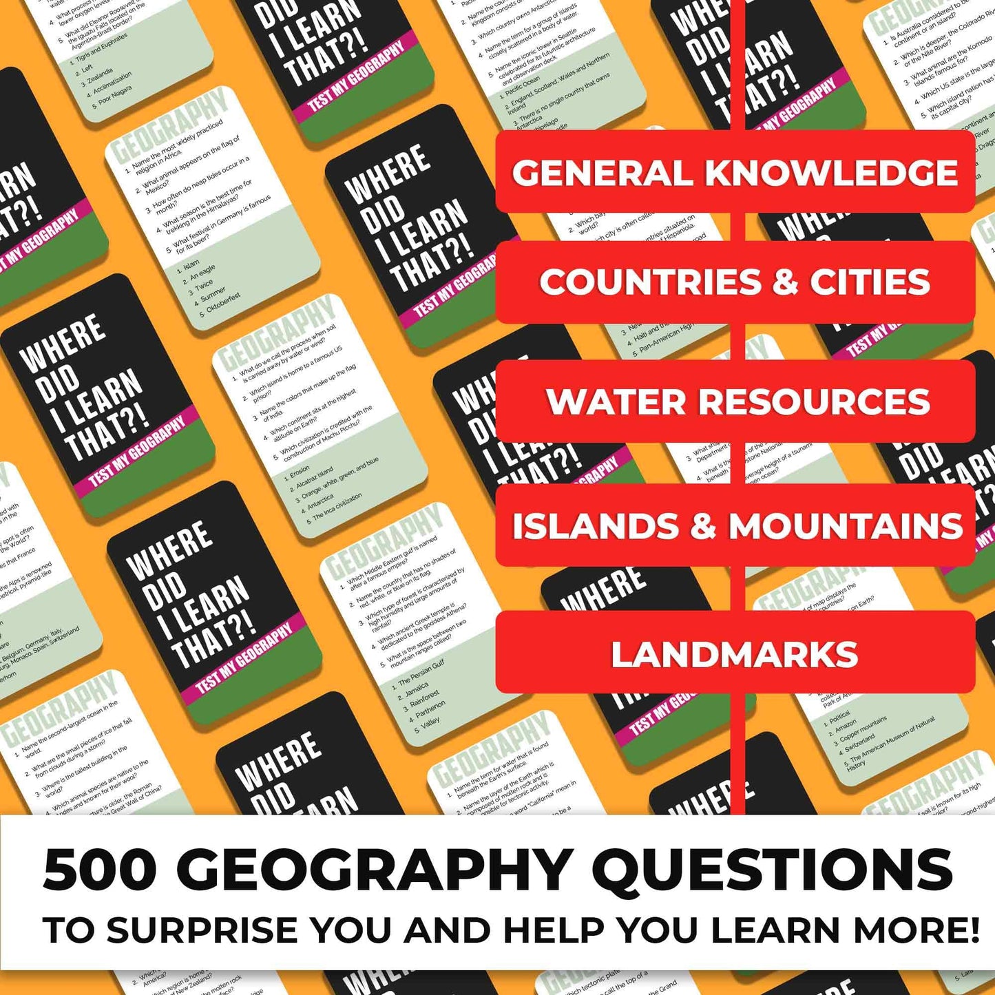 QUOKKA Trivia Card Game with 500 Questions in Geography - Trivia Games for mature-themeds  Teens  and Families - Trivia Cards with Answers - Great Board Games Trivia for Family Party and Game Night
