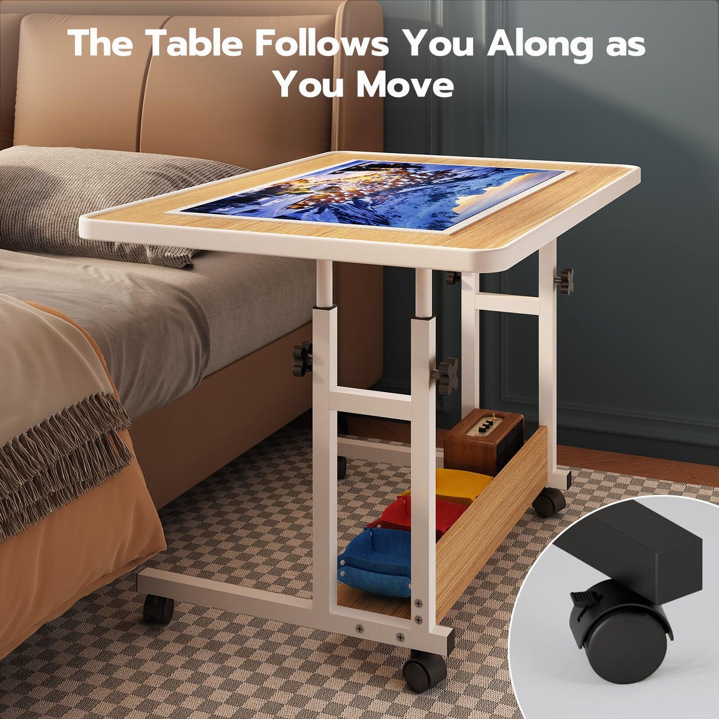upvercy 1500 Piece Adjustable Puzzle Table with Legs and 6 Trays & Protective Cover, 34.8 x 26.7 Rolling Puzzle Board with Stora