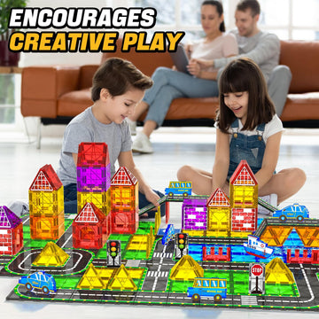Magnetic Tiles Road Set With Car Magnet Building Tile Toys For Kids Ages 3-5 4-8 5-7 Magnetic Blocks Expansion Pack Stem Constru