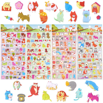 Shangrla Cat And Dog Puffy Stickers For Kids Girls 3D Puff Puppy Kitten Pet Stickers For Adults Teens,Cute Small Dog Cat Face Stickers For Phone Case,Stationery,Albums,4 Sheets.