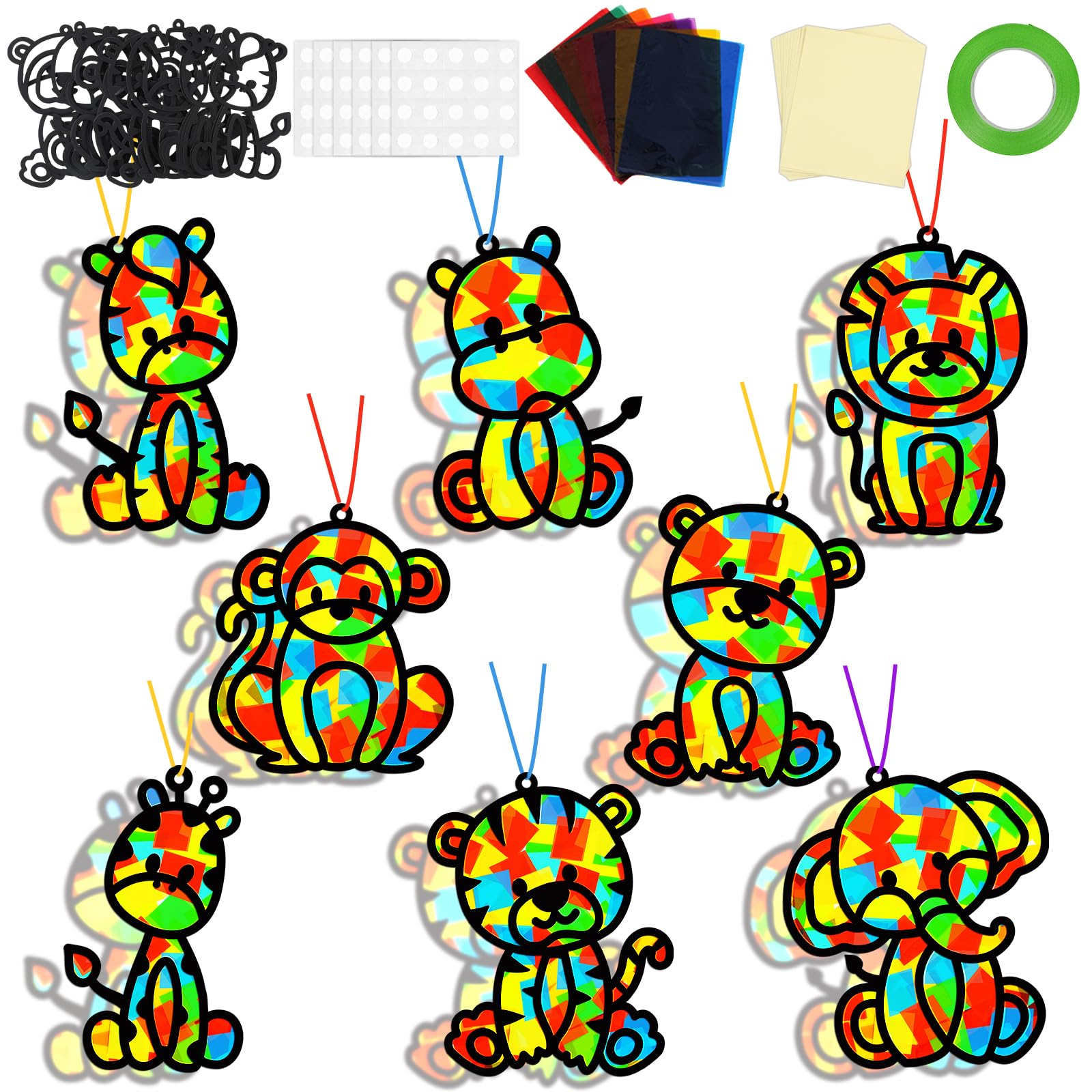 32 Sets Woodland Animal Suncatchers Craft Kit DIY Window Stained Glass Effect Forest Jungle Animals Paper Craft Home School Clas