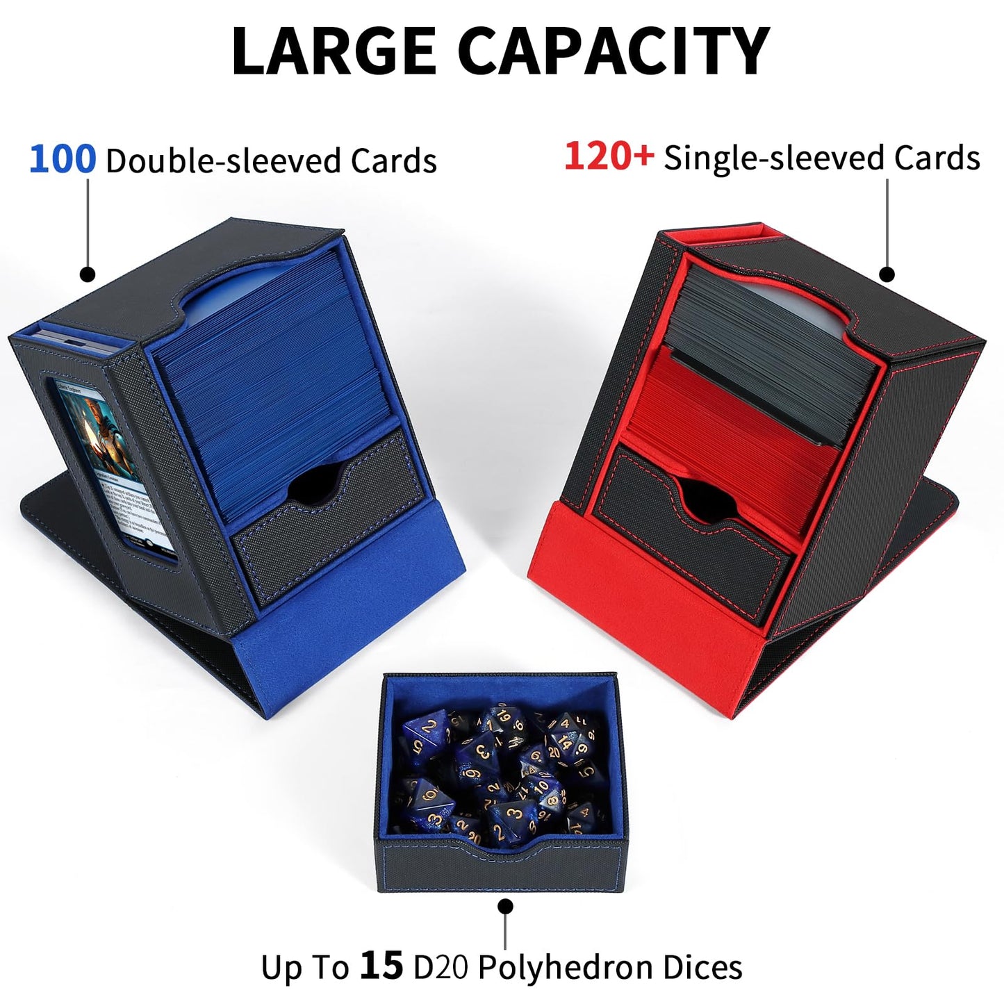 Voxor Mtg Commander Deck Box, Card Deck Box With Commander Display, Fits 100 Double-Sleeved Cards, 35Pt Card Holder & Dice Tray,