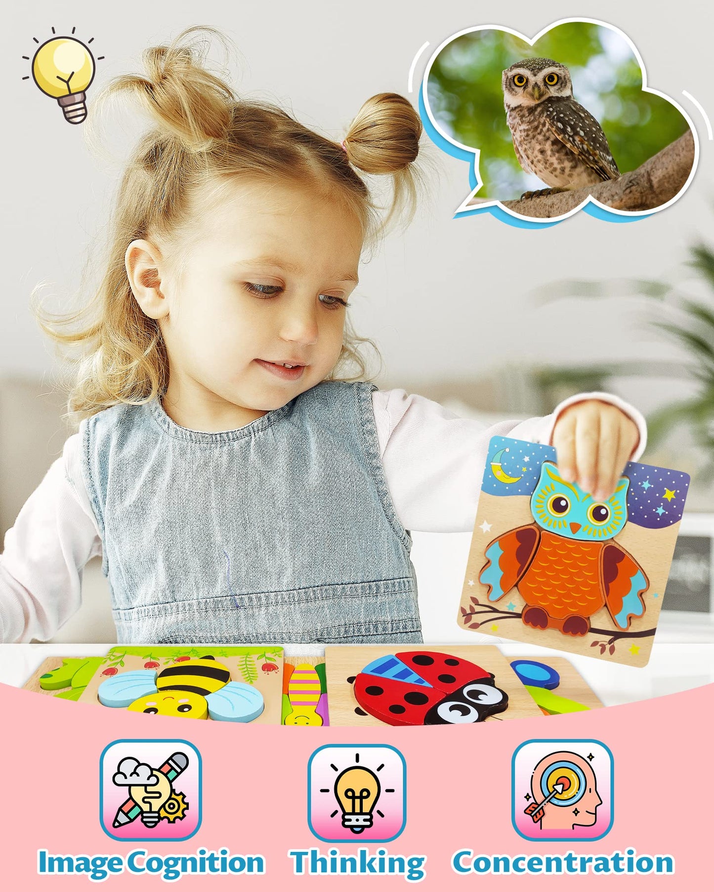 Bekayshad Wooden Puzzles Toddler Toys Gifts For 1 2 3 Year Old Boys Girls, Animal Jigsaw Puzzles Montessori Toys, Learning Educational Christmas Birthday Gifts For Girls Boys Ages 1-3