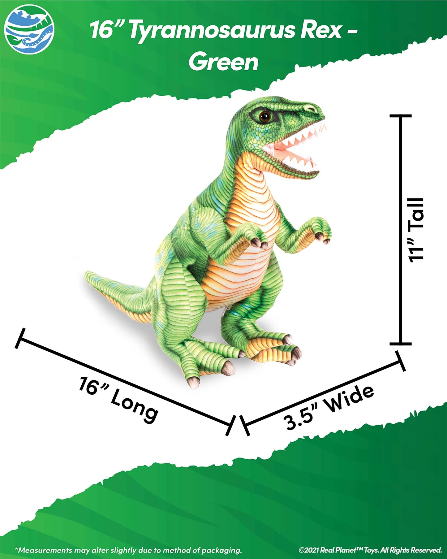 Real Planet 16' T Rex Stuffed Animal - Realistic Dinosaur Plush Toys, Dino Plushie, Cute Dinosaur Plush, Plush Dinosaur Stuffed Animal, (Green T-Rex, 16') (16' Long)
