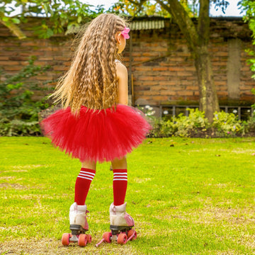 5 Layered Tutu Skirt For Kids Tulle Tutu Skirt With Tube Socks Princess Runners Costumes Cosplay For Girls Kids (Red)