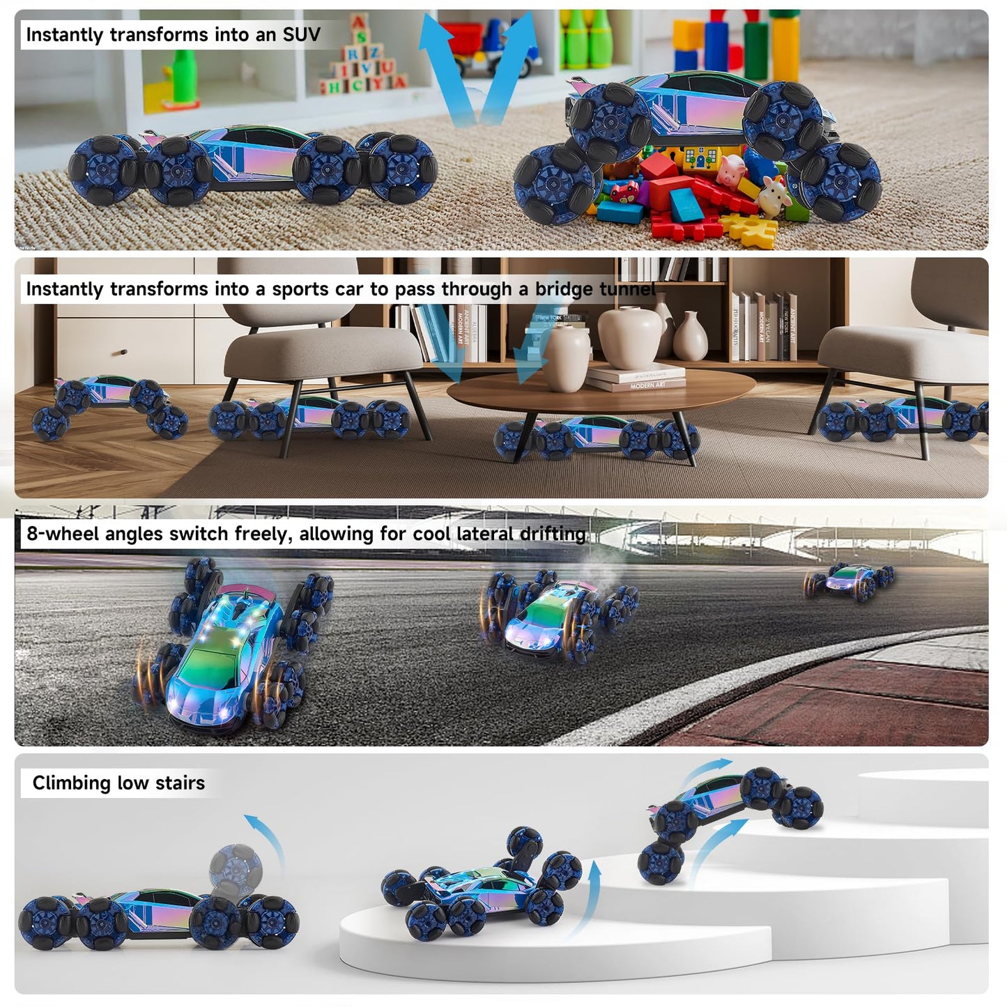 Remote Control Car, 8 Wheel RC Cars, Stunt RC Drift Car with Gesture Sensing, 2 x 1200mAh Battery, 90 Min Play Time, RC Cars for