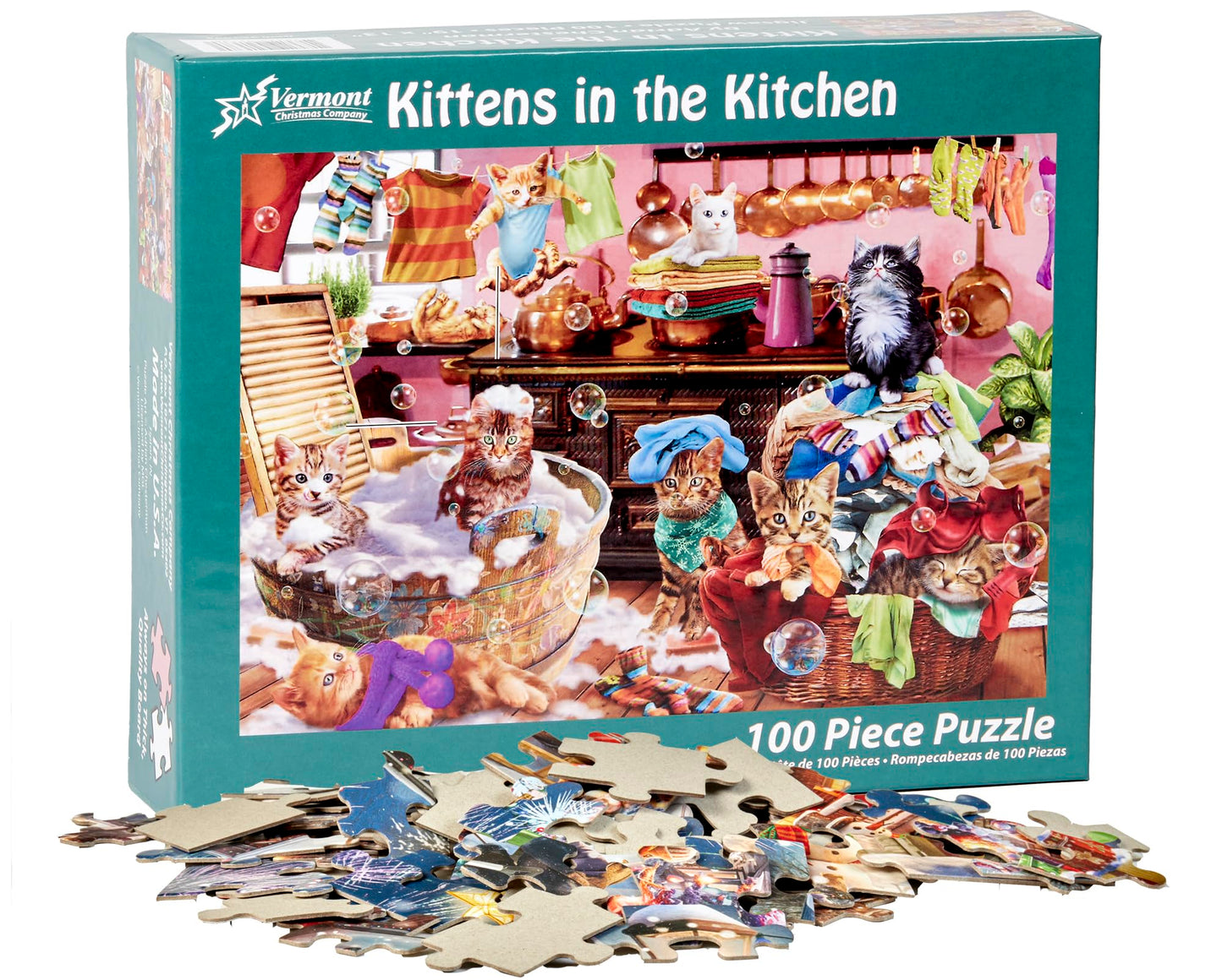 Vermont Christmas Company Kittens in The Kitchen Jigsaw Puzzle 100 Piece  Large Pieces Perfect for Kids and Seniors