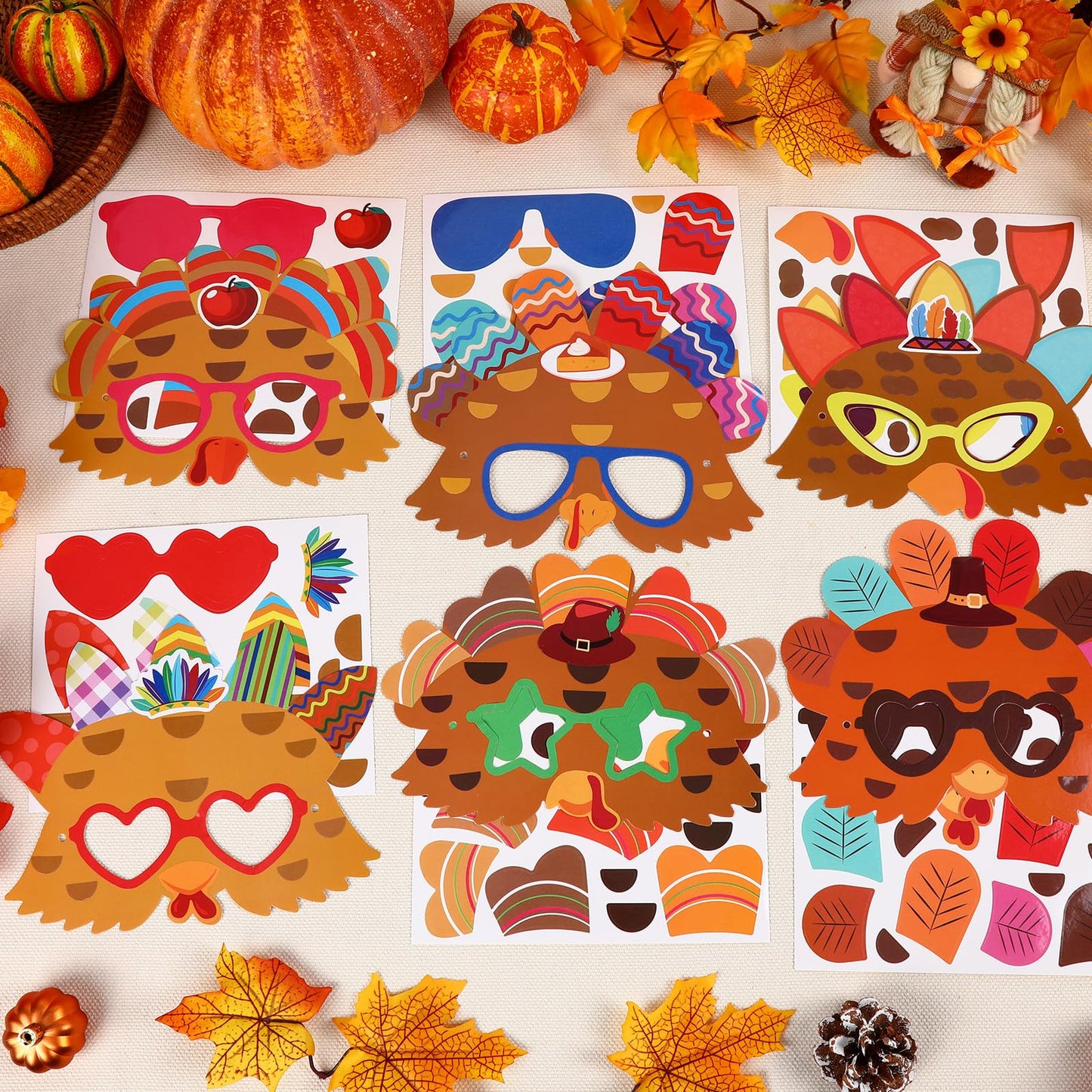 Jansun 24 PCS Thanksgiving Turkey Masks Craft Kit, DIY Paper Thanksgiving Crafts for Kids Make Your Own Turkey Mask Fall Party F