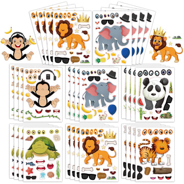 24 Sheets 8.3''  5.9'' Make Your Own Zoo Animal Stickers For Toddlers Kids Party Favors, Make A Face Stickers For Kids Activitie