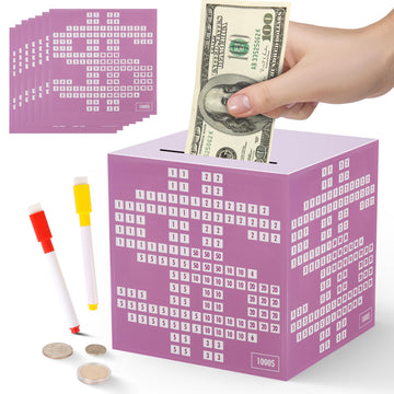 Primo Lines Purple Piggy Bank for Girl,10k Savings Challenge Box, Money Saving Box 10,000 with Counter for Savings Goal $3000 $5