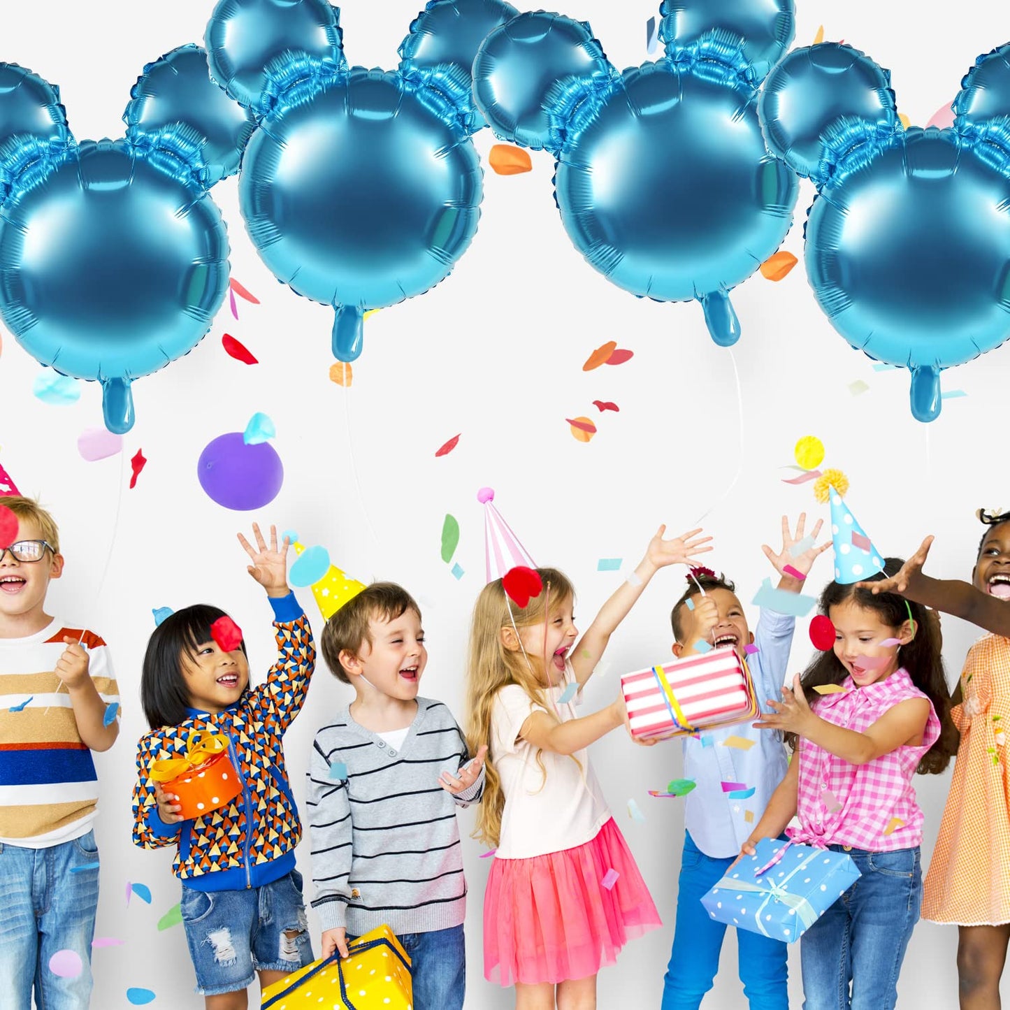 Mikimiqi 4 Pcs Mouse Head Foil Balloons, 24'' Mouse Mylar Balloon For Birthday Party Decorations Jumbo Mouse Head Aluminum Foil Balloons Party Favors Supplies (Light Blue)