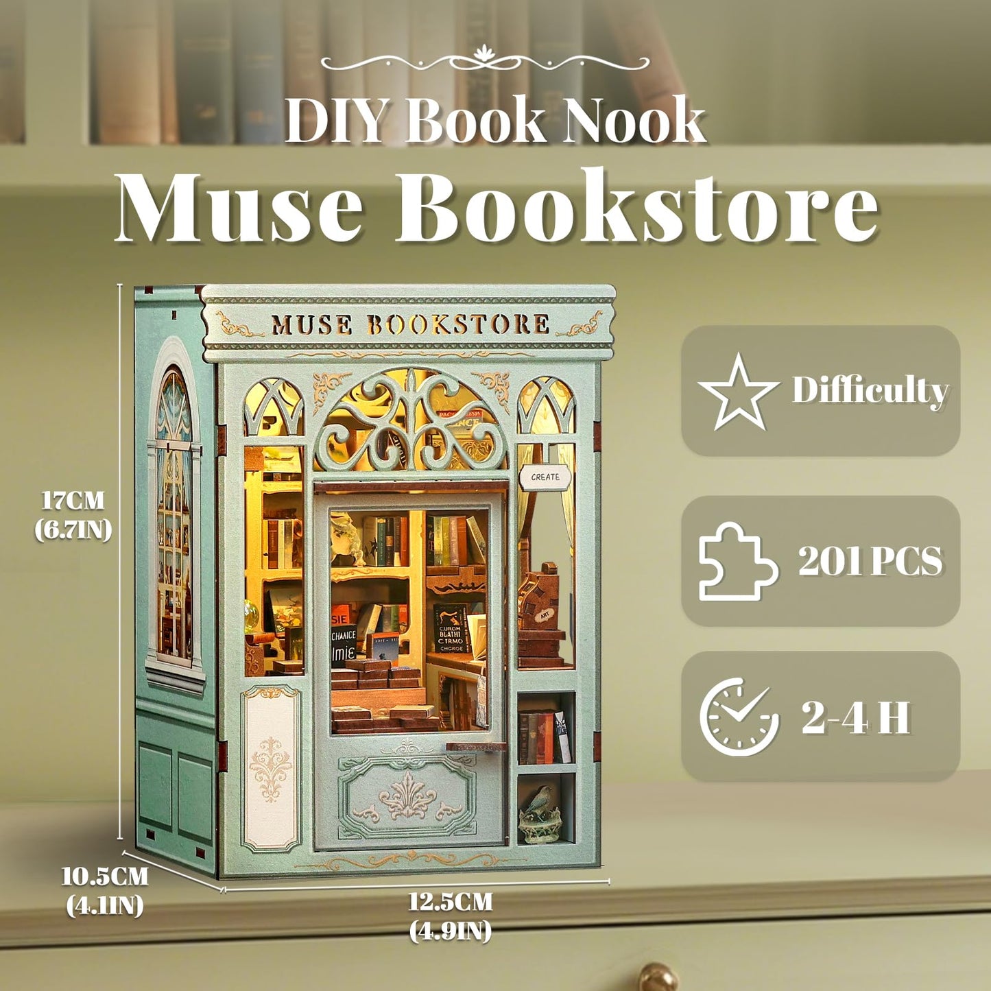 CUTEBEE DIY Miniature Book Nook Kit with LED Light, 1:12 Scale, Model EL-BJAA201-US5-CB, Perfect Gift for Adults and Teens