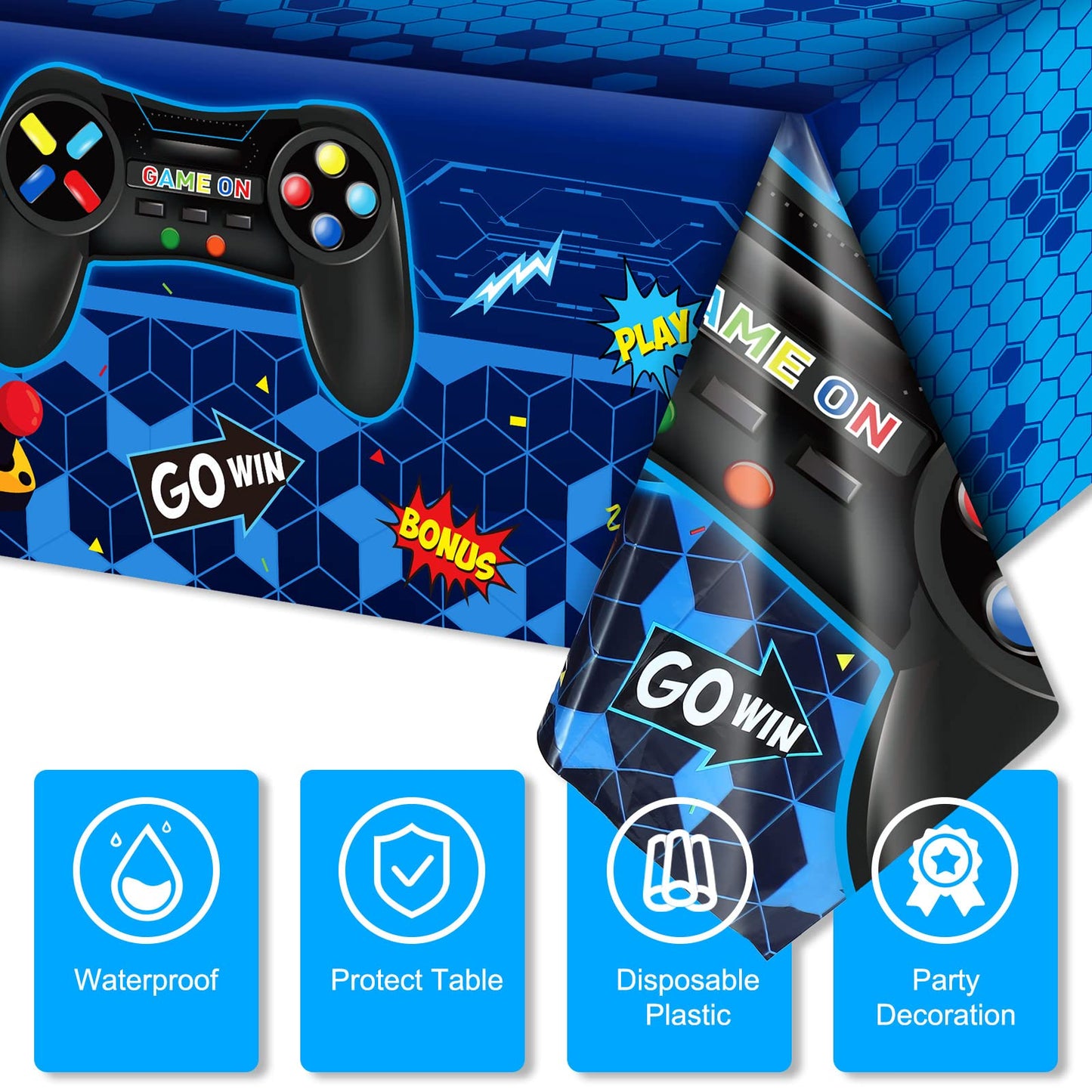 Tatuo 3 PCS Video Game Table Cover Video Game Birthday Decoration Game Theme Plastic Table Cloth Party Supplies for Boys Girls K