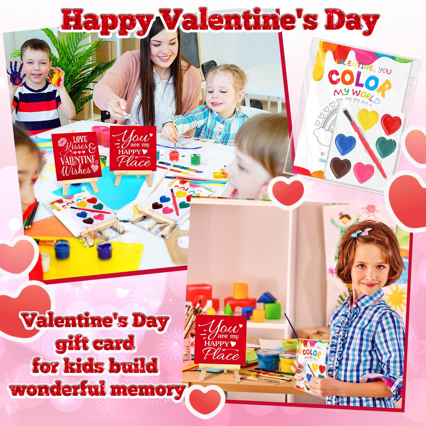 24 Sets Watercolor Paint Sets for Valentines Day Gifts Includes 24 Valentines Day Cards 24 Watercolor Paint 24 Canvas Panel wi