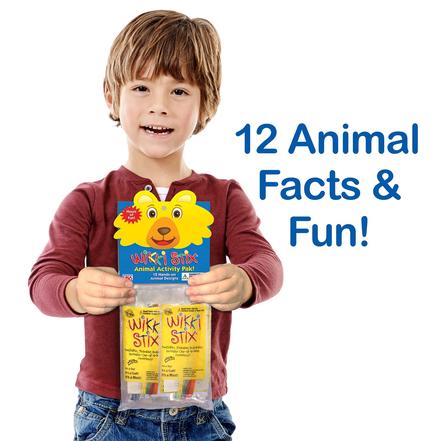 WikkiStix Animal Activity Pak - Features 12 Zoo Animals with Hands-on Activity and Fun Fact on Each, Made in The USA! Multiple C