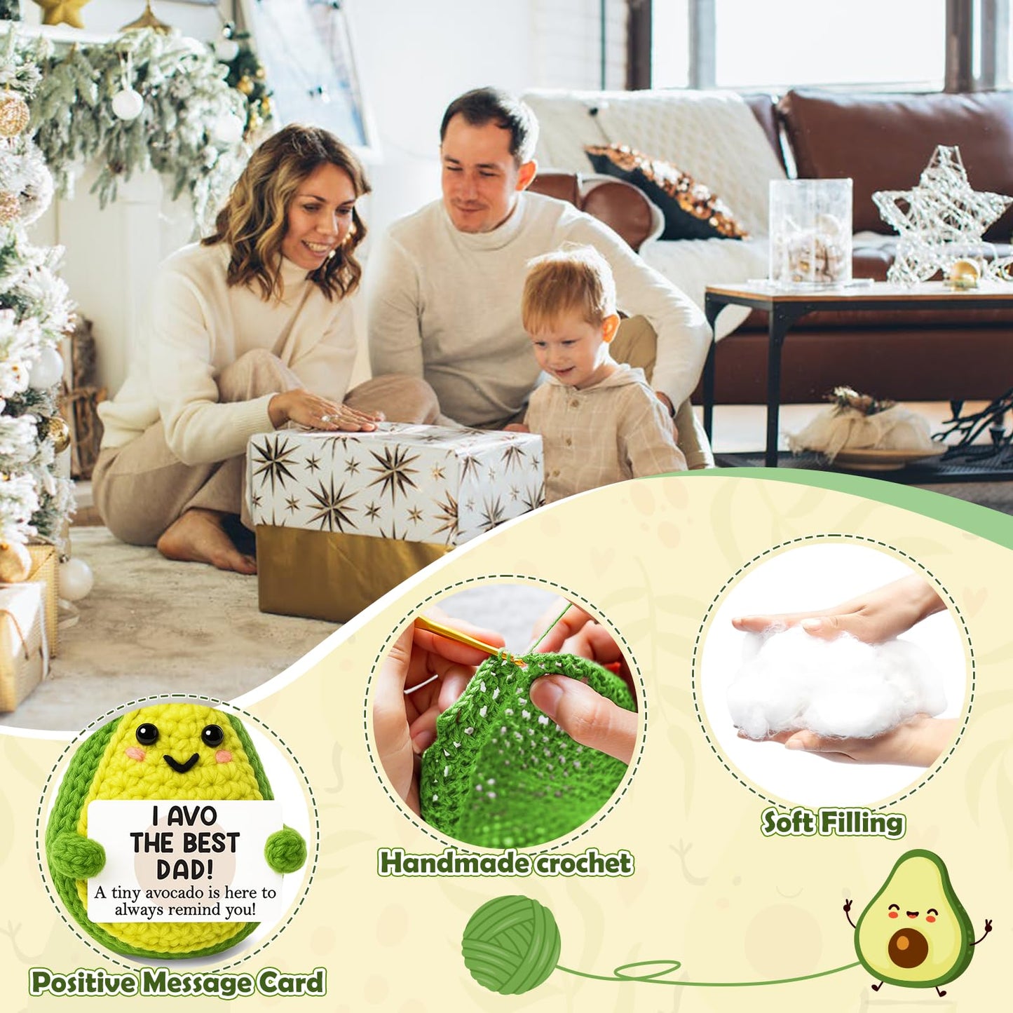 GiftMark Dad Gifts from Daughter Son Positive Crochet Avocado Funny Emotional Cheer Support Crochet Mini Handmade Birthday Gift for Dad Men