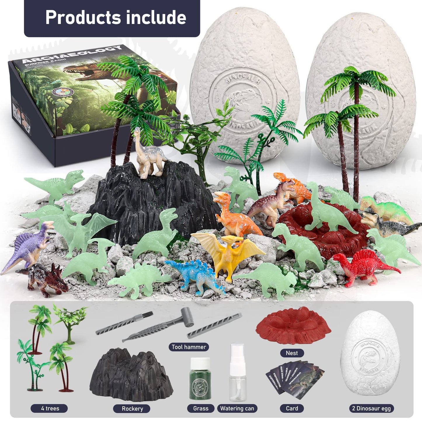 Woumserta Jumbo Dino Eggs Dig Kit, Dinosaur Toys For Kids 5-7 8-12, 2 Dinosaur Eggs Excavation With Digging Tools, Educational Stem Toys For Boys Girls Birthday, Christmas, Easter Gift