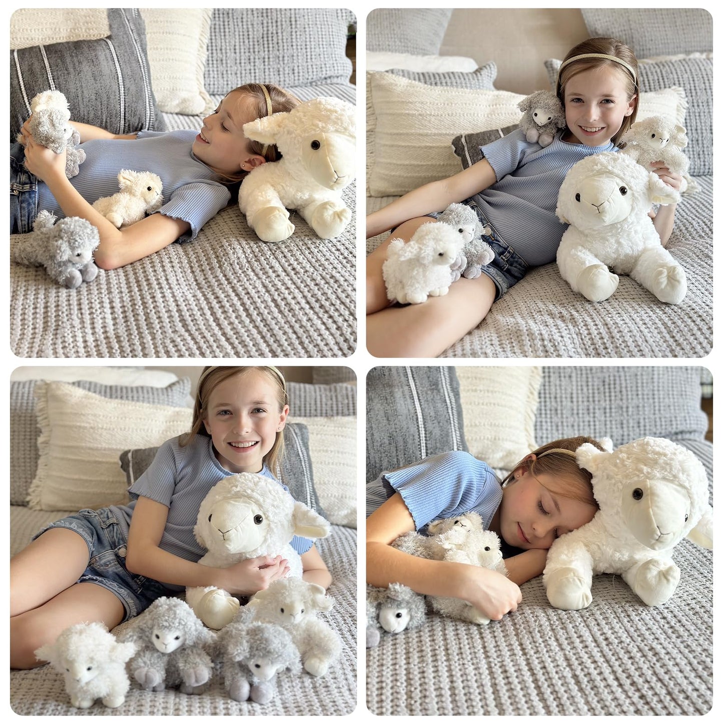 Beniny 5Pcs Lamb Stuffed Animal Set, Mommy Lamb Plush 20 Inch With 4 Baby Lambs In Her Zippered Tummy, Stuffed Sheep Plushie Toy