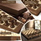 Premium Natural Walnut 15'' Magnetic Wooden Folding Chess & Checkers Set- 2 In 1 Board Game With 3'' King Staunton Pieces And 2