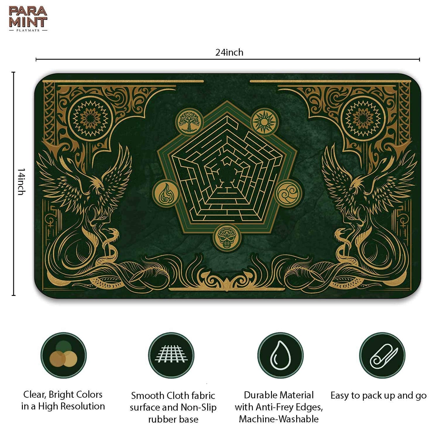 Paramint Emerald Phoenix (Stitched) - Mtg Playmat - Compatible With Magic The Gathering Playmat - Play Mtg, Yugioh, Tcg - Original Play Mat Art Designs & Accessories