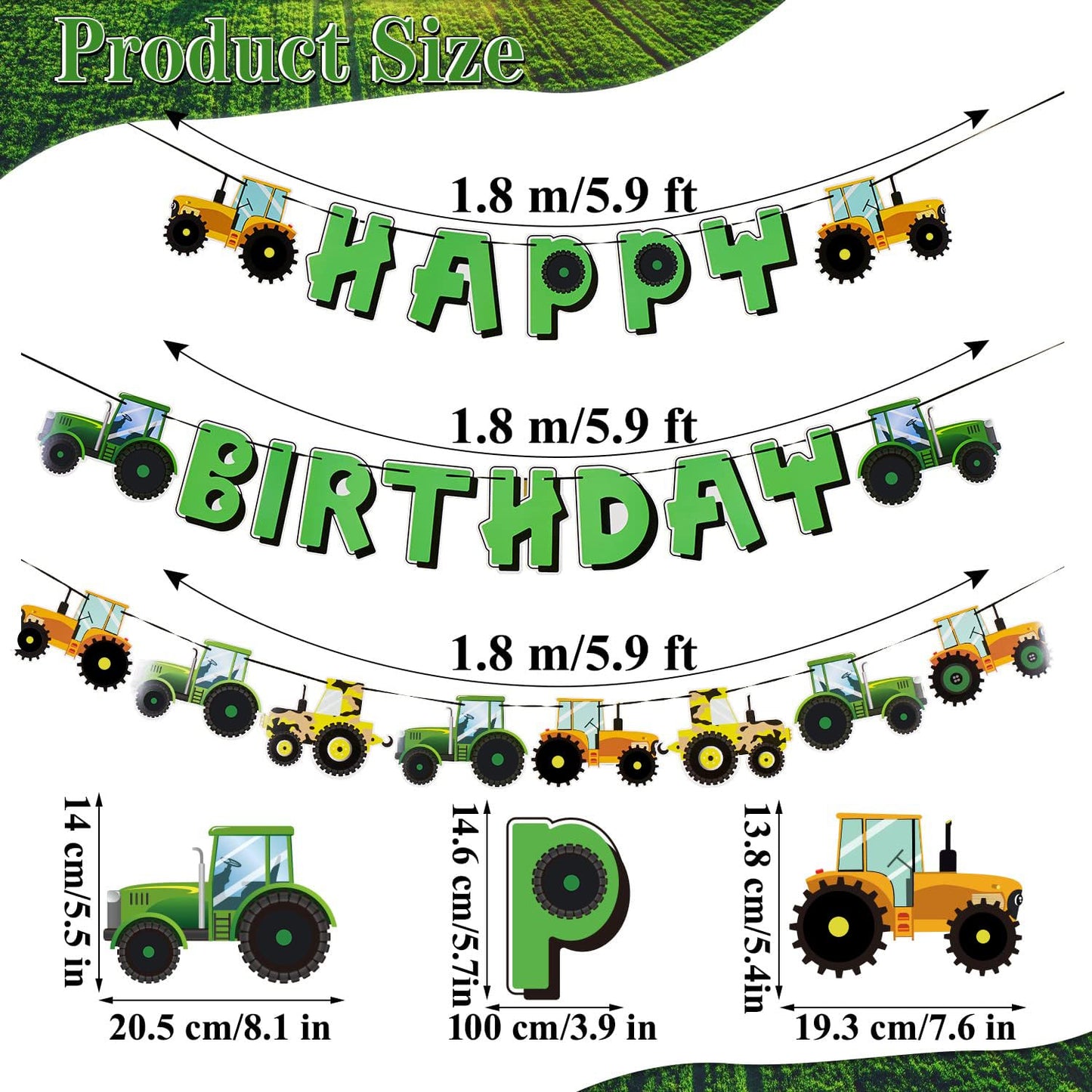 Sunbeauty Green Tractor Happy Birthday Banner Set With Tractor Garland Banner For Tractor Farm Themed Birthday Party Supplies De