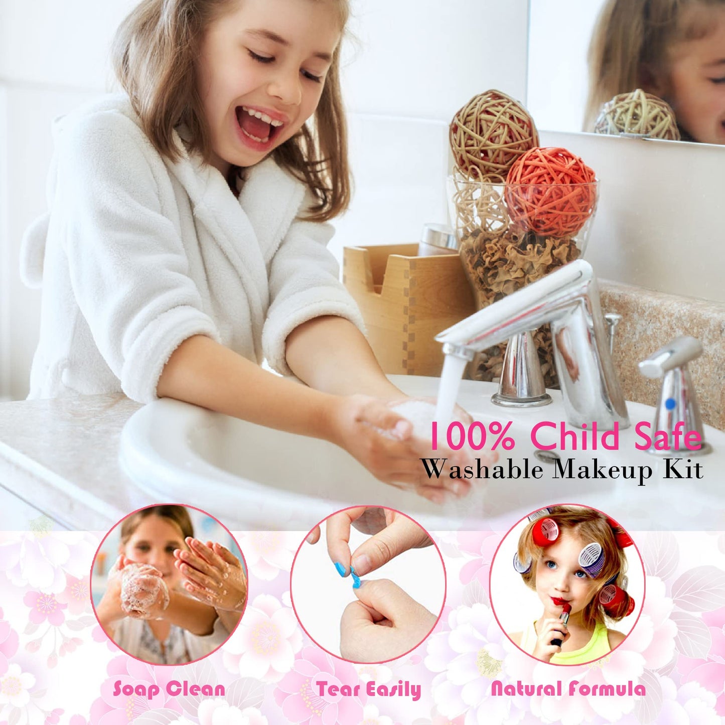 Kids Makeup Kit for Girl - 57 PCS Kid Make Up Toys,Little Girls Real Play Toddler Toy,Washable Safe & Non-Toxic Princess Childre