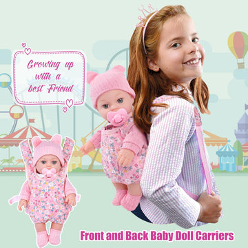 Dotvosy 12'' Baby Doll Set With Clothes And Baby Carrier For Dolls Reborn Baby Doll Accessories Include Feeding Bottles Nipple T