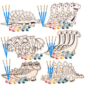Set Of 24 Valentines Cards For Kids Classroom - Valentine'S Day Dinosaur Wood Painting Kits For Kids School - Each Valentines Gift Includes Complete Craft Kit & Card For Boys Girls Classroom Exchange