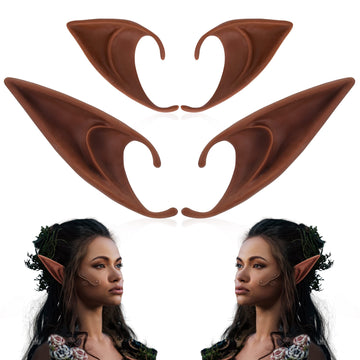 Freshme 2 Pairs Brown Elf Ears - Short And Long Fairy Ears Set Silicone Vampire Ears Anime Pixie Elven Ear Brown Skin For Women