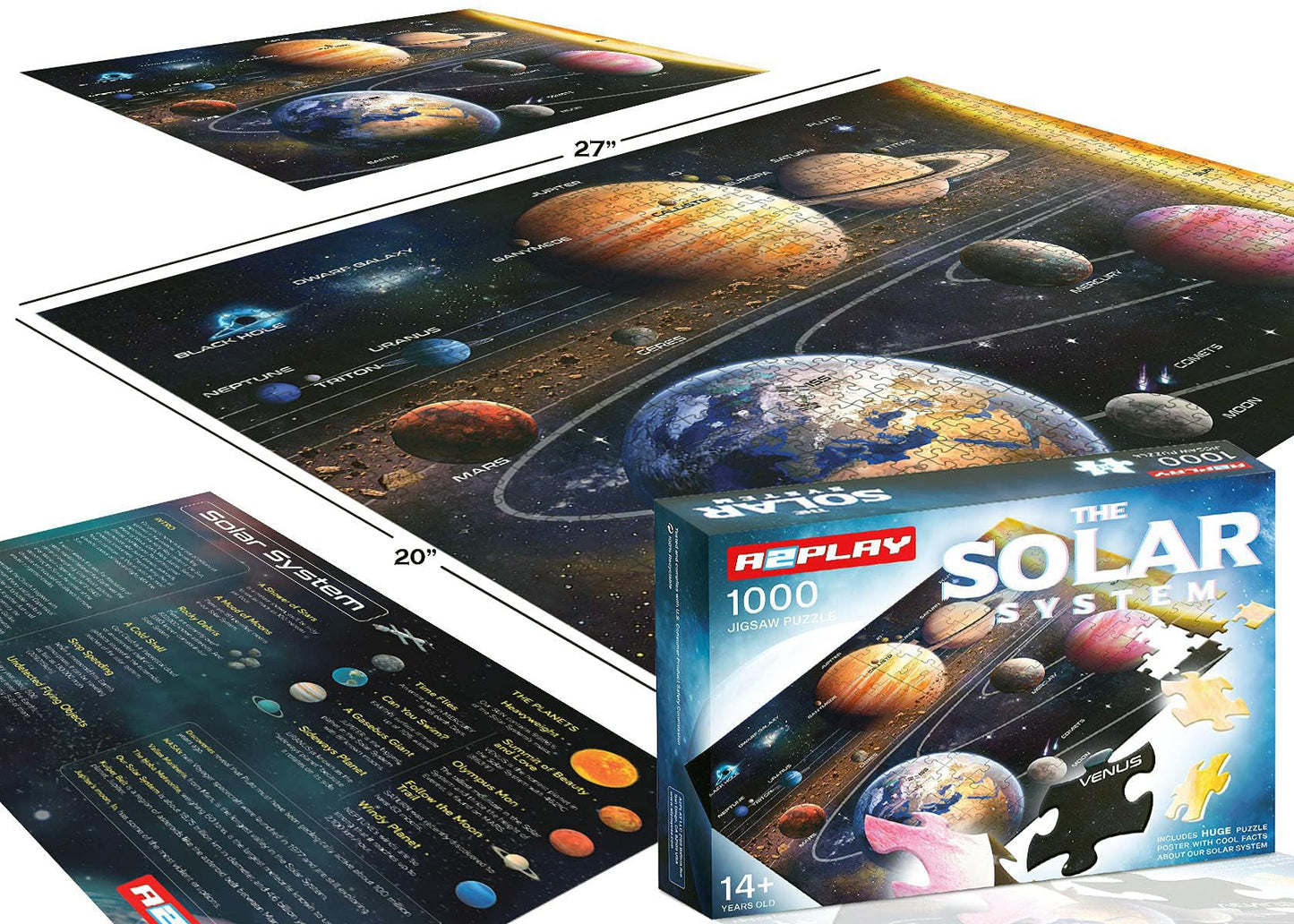 A2PLAY Solar System Space Puzzle for mature-themeds  1000 Piece Jigsaw Puzzle & Bonus Space Fact Poster  enhanced Materials  27.5 x 19.7 in