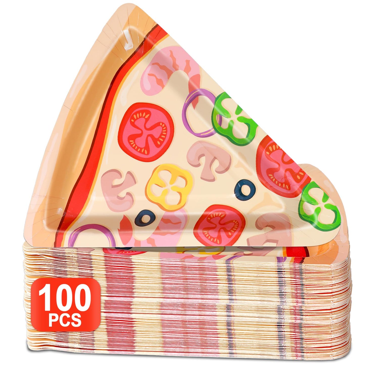 Naozinebi 100Pcs Pizza Party Paper Plates Pizza Birthday Party Decorations Pizzas Tableware Dinnerware Set Italian Pizzas Desser