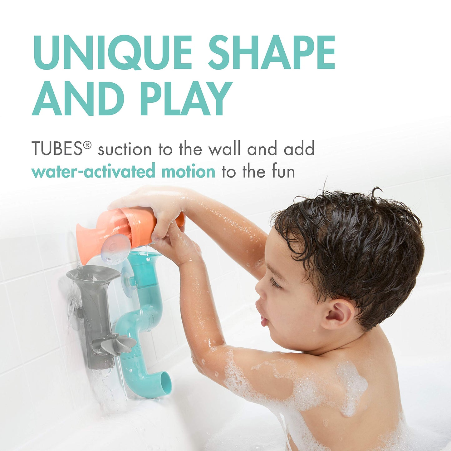 Boon Tubes Toddler Bath Toys - Bathtub Building Toys With Suction Cups - Toddler Sensory Toys And Bathtub Essentials - Gray - 3