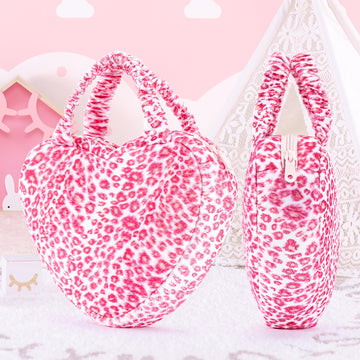 Glovelya Valentine'S Day Gifts Plush Handbag Heart-Shaped Fluffy Hand Carrying Bag In Pink And White Leopard Print, Soft And Tex