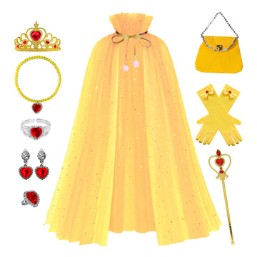 Sabbenia Princess Cape Set For 3-8 Year Old Holiday Gift For Little Girls Dress Up Christmas Halloween Costume(Yellow)