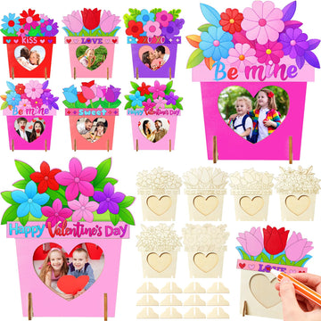 Geelin 12 Sets Valentines Day Wooden DIY Picture Frames Craft, Unfinished Heart Photo Frames to Paint for Valentines Day Craft