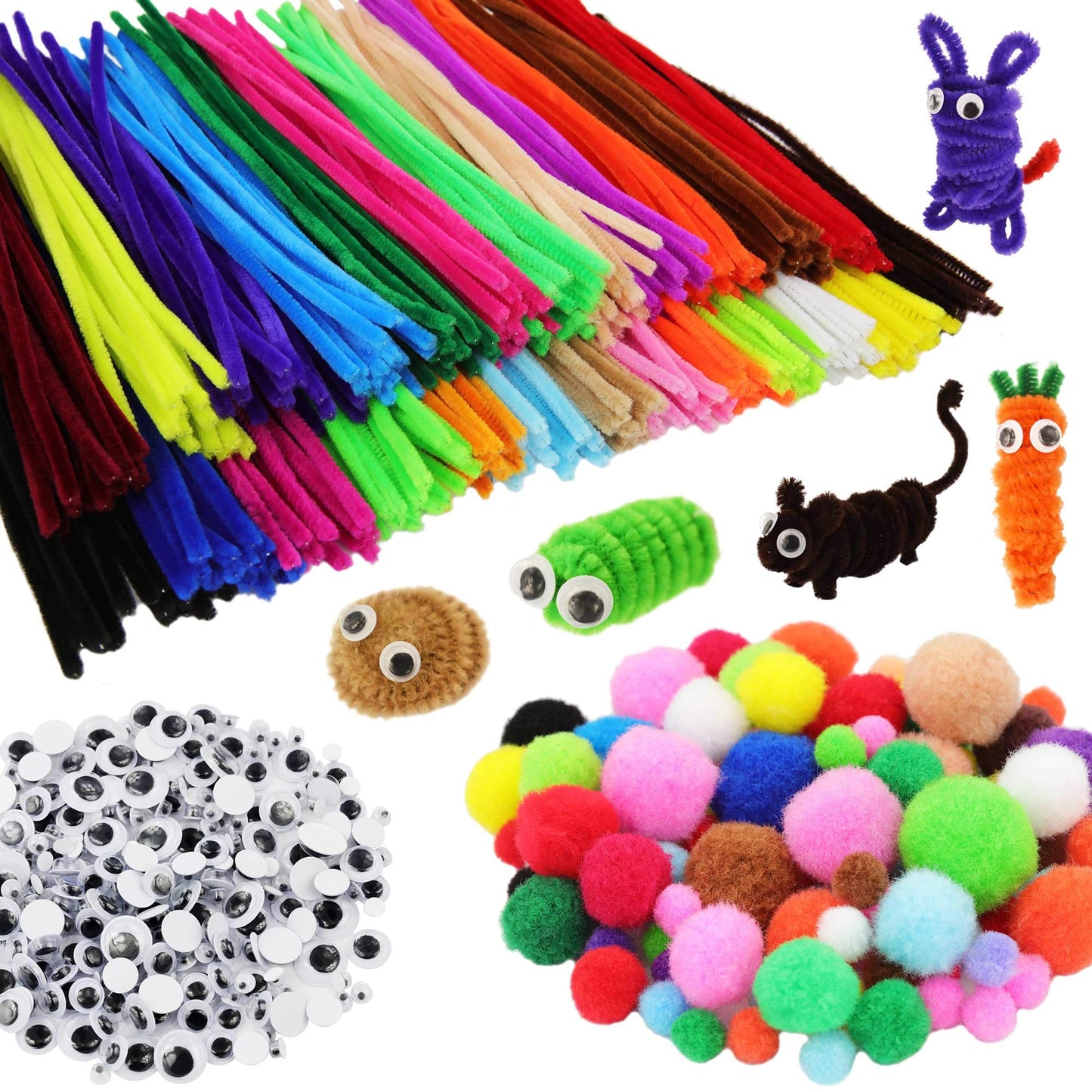 862 Pieces Kids Art & Craft Supplies Set DIY Activities & Parties Pipe Cleaners Craft Set 200 Pcs Pipe Cleaners 454 Pcs Pom Poms