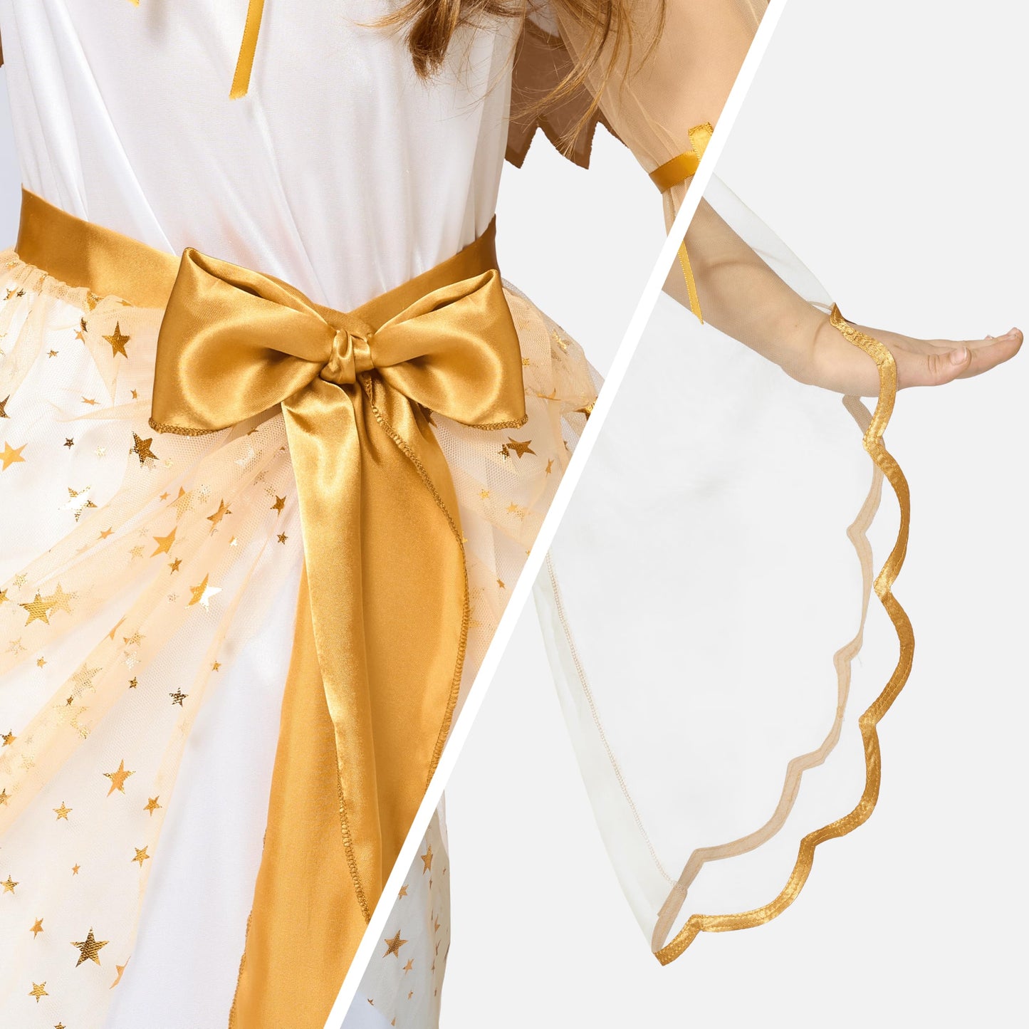 Spooktacular Creations Halloween Angel Costume For Girls, Golden White Angel Dress For Kids For Halloween Roleplay Themed Party