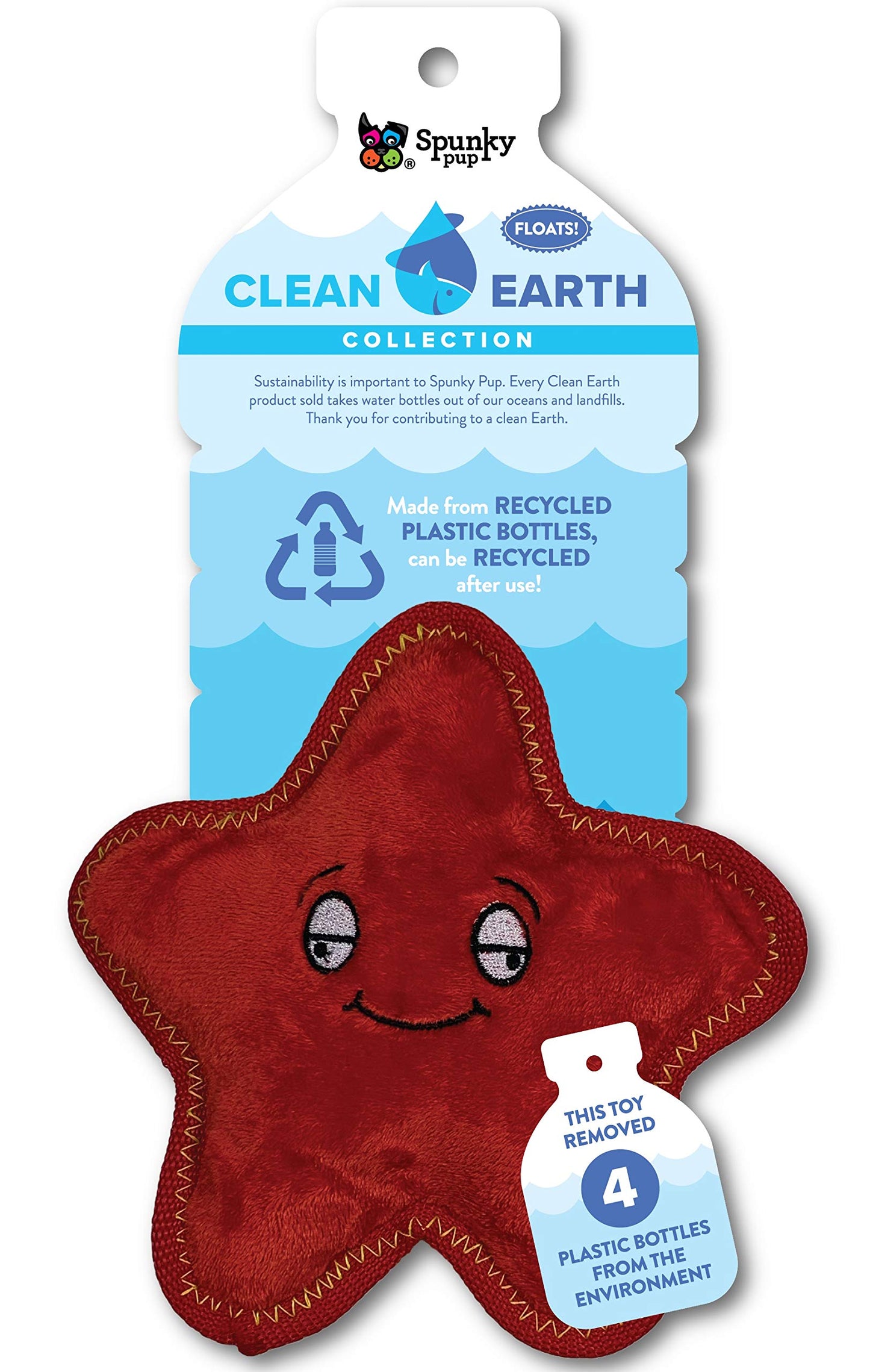 Spunky Pup Clean Earth Plush Starfish | Made From 100% Recycled Water Bottles | Small
