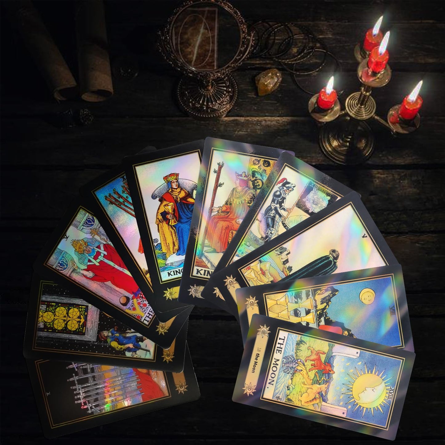 Smoostart 78 Tarot Cards With Guidebook, Holographic Tarot Cards Deck Future Telling Game With Colorful Box