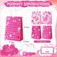 Fuyoooo 134 Pcs Hot Pink Princess Party Favors Kit for 12 People Pink Princess Party Supplies Include Gift Bags Mini Notepads Pe