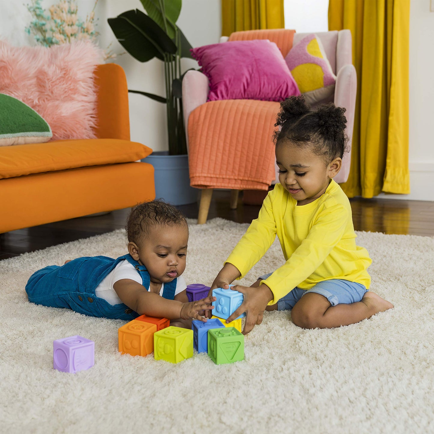 Bright Starts KaledioCubes 9pk Stack & Squeeze Blocks Baby Bath Toys - Play & Learn with Colors, Numbers & Shapes, Ages 3 Months