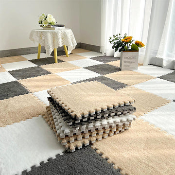 12 Pcs Plush Interlocking Carpet Tiles,Non-Toxic Foam Carpet Tiles For Toddler Baby,Machine-Washable,Anti-Slip,Eva Foam Interloc