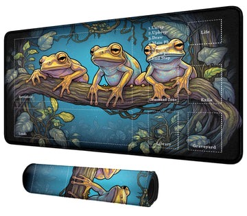 DIGTIALL Card Mat for MTG & TCG Playmat Mouse Pad 24 x 14 Game Mat for MTG RPG CCG Trading Card Game Playmats Table Mat Perfect for Card Games Video Games Computer Office Colorful Frogs