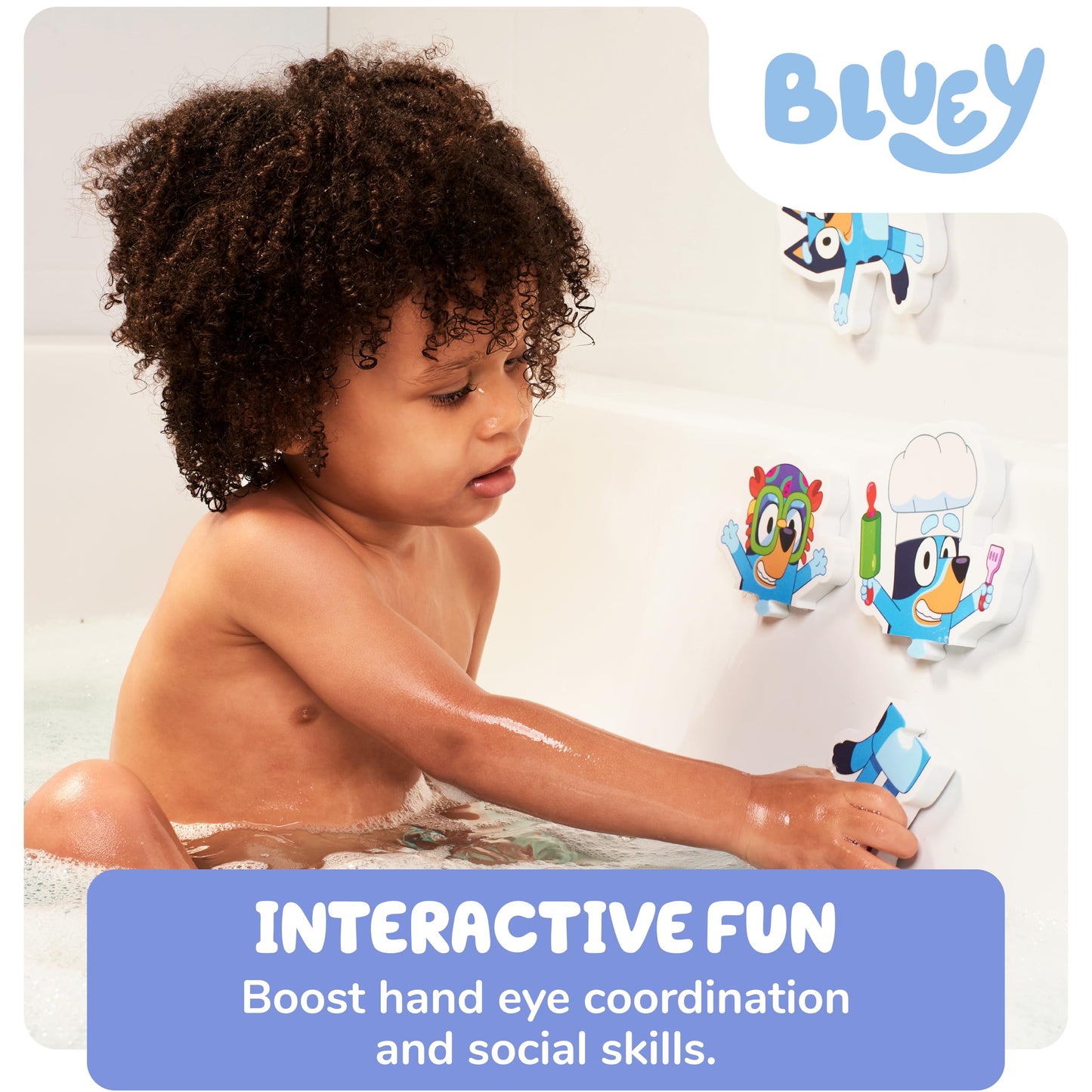 Tomy Toomies Bluey Bath Puzzle - Mix And Match Bluey Puzzle - Foam Toddler Bath Toys - Includes Mesh Bag Bath Toy Storage With S