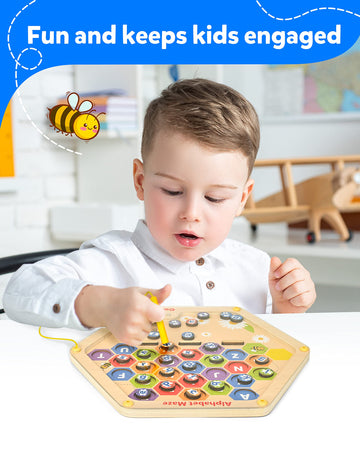 Coogam Magnetic Alphabet Maze Board Wooden Abc Letters Matching Puzzle Fine Motor Skills Montessori Educational Learning Toy Game For 3 4 5 Year Old Kids