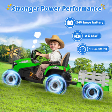 ARBELI 24V Ride On Tractor - Green, 2x65W Motors, EVA Tires, Remote Control, Bluetooth, Model BBH-030